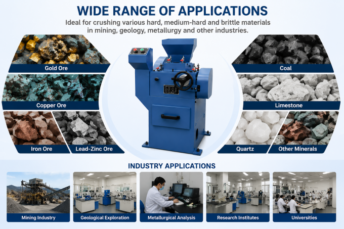 SZΦ250 Laboratory Double Roll Crusher in laboratory setting with various material samples